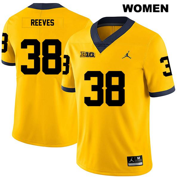 Women's NCAA Michigan Wolverines Geoffrey Reeves #38 Yellow Jordan Brand Authentic Stitched Legend Football College Jersey HD25A24CF